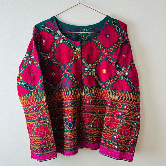 Indian handmade embroidery jacket Bohemian Mirror Work Ethnic Floral - Picture 8 of 12